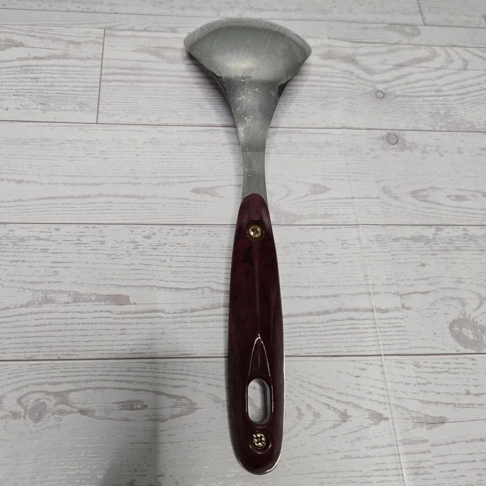Stainless Steel Serving Spoon Marbled Burgundy Handle Riveted Kitchen Utensil
